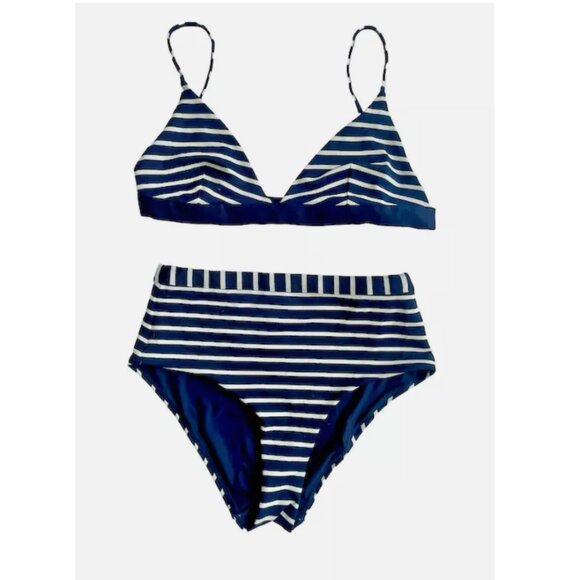 COS Bikini Navy Blue Stripes Size 4 NWOT - Picture 1 of 4